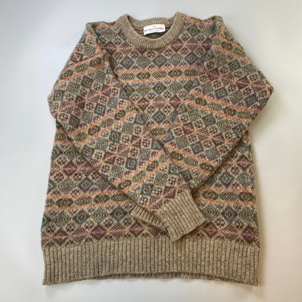 Mackinnon of Scotland Fair Isle Crew Neck Sweater Pure New Wool Large Multicolor